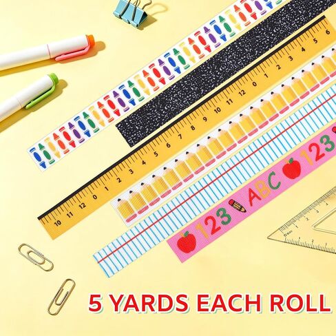 6 Pcs Teacher Ribbon for Gifts 30 Yards Back to School Ribbons Graduation Teacher Appreciation Gift Ruler Pencils Apples Composition Book Crayon DIY Crafts Wrapping Crafting Party Supplies Decorations in Kuwait