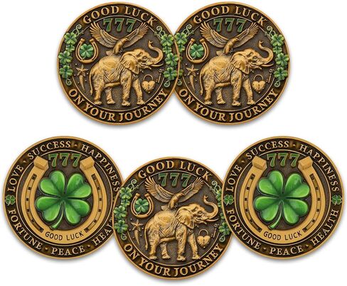 عملة التحدي 777 Good Luck - عملة الحظ ذات الأربع أوراق البرسيم والفيل، وسعادة النجاح في الحظ، وعملة تذكارية ملهمة للازدهار، ورحلة جديدة وتشجيع in Kuwait