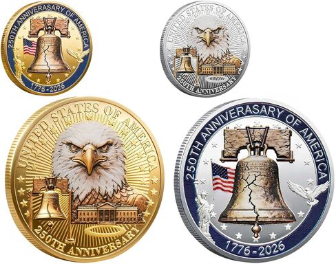 USA 250th Anniversary Commemorative Coin 2pcs Set, Gold & Silver Plated Challenge Coins Featuring Liberty Bell & Eagle, Patriotic Independence Day Veteran Gift 1776-2026 in Kuwait