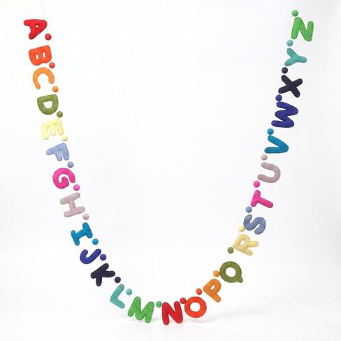 Glaciart One Alphabet Garland - Natural Handmade Wool ABC Letters - Decorative Wall Decor for Classroom, Playroom, Nursery, Baby, Toddler's Room - Ready-to-Hang Art -7 Feet, Rainbow-Colored in Saudi Arabia