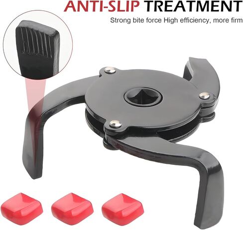 3/8'' 3-Jaw Oil Filter Wrench, Anti-Slip One-Way Flat 3 Jaw Filter Wrench, Universal 3/8'' Drive Steel Removal Tool, Adjustable Oil Filter Removal Tool, Universal for Cars (Black) in Kuwait