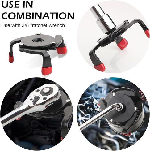 3/8'' 3-Jaw Oil Filter Wrench, Anti-Slip One-Way Flat 3 Jaw Filter Wrench, Universal 3/8'' Drive Steel Removal Tool, Adjustable Oil Filter Removal Tool, Universal for Cars (Black) in Kuwait