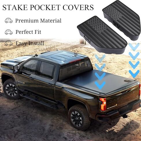 أغطية جيب لسكك السرير لسيارة Chevy Silverado GMC Sierra 1500 2019-2024 2025 2026، GMC Sierra 2500 3500HD 2020-2024 2025 2026 أغطية ملحقات الشاحنة أغطية الفتحات الخلفية المقابس باللون الأسود in Kuwait