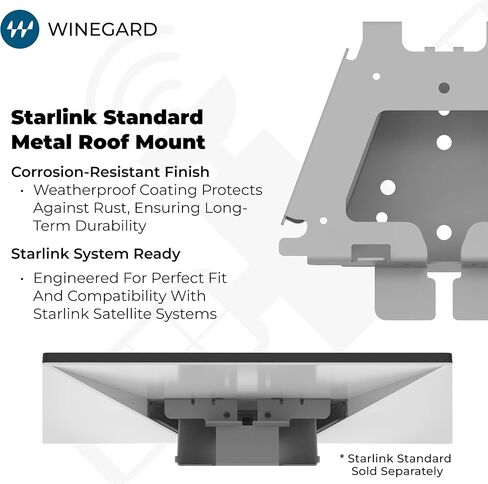 طقم تثبيت السقف المعدني القياسي SDWDGMT من Winegard Starlink - قاعدة هوائي الأقمار الصناعية مع أجهزة مقاومة للتآكل ودعامة قابلة للتعديل - تثبيت خارجي آمن عالي الأداء - أسود in Kuwait