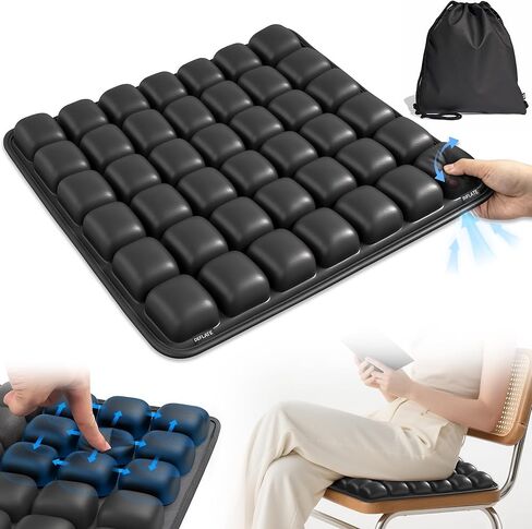 Upgrade Airplane Seat Cushion with No External Air Pump, Travel Cushion for Long Flights, Portable Wheelchair Cushions, Adjustable Air Cushion with Non-Skid Bottom Relief Discomfort in Coccyx in Kuwait