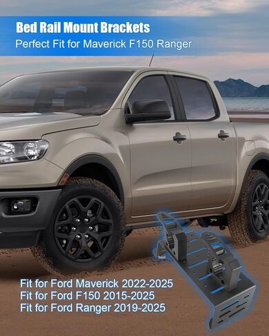 Truck Bed Rail Mount Brackets Compatible with Ford Maverick 2022-2025 F150 2015-2025 Ranger 2019-2025 Truck Bed Rail Track System, Modular Carbon Steel Accessory Mount for Shovels, Axes(3-Set Clamps) in Kuwait
