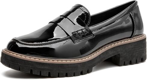 Womens Loafers Comfortable Platform Penny Loafer Chunky Heel Business Casual Dress Shoes 2024 Fashion Patent Leather Women's Loafers & Slip-ons in Saudi Arabia