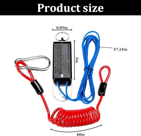 Mandark Trailer Breakaway Switch, 4 Ft Vehicle Brake Away Coiled Cable with Steel Spring Towing Wire Safety Lanyard Pull Pin, Automotive Emergency Brake Switch Cord Accessories, Universal Fit in Kuwait