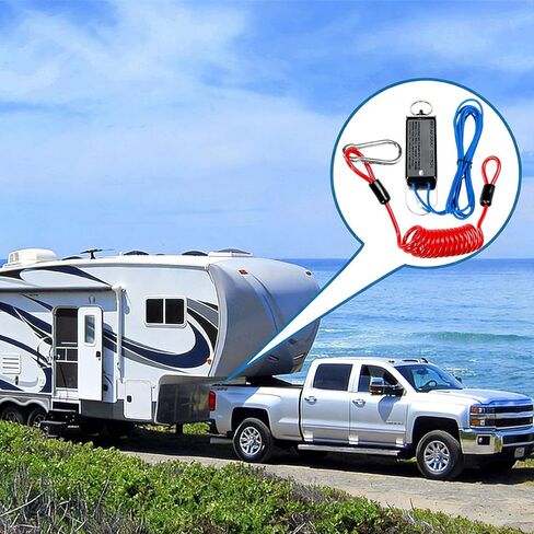 Mandark Trailer Breakaway Switch, 4 Ft Vehicle Brake Away Coiled Cable with Steel Spring Towing Wire Safety Lanyard Pull Pin, Automotive Emergency Brake Switch Cord Accessories, Universal Fit in Kuwait