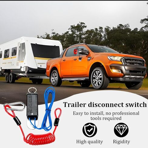 Mandark Trailer Breakaway Switch, 4 Ft Vehicle Brake Away Coiled Cable with Steel Spring Towing Wire Safety Lanyard Pull Pin, Automotive Emergency Brake Switch Cord Accessories, Universal Fit in Kuwait