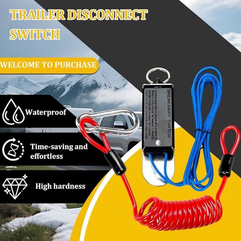 Mandark Trailer Breakaway Switch, 4 Ft Vehicle Brake Away Coiled Cable with Steel Spring Towing Wire Safety Lanyard Pull Pin, Automotive Emergency Brake Switch Cord Accessories, Universal Fit in Kuwait