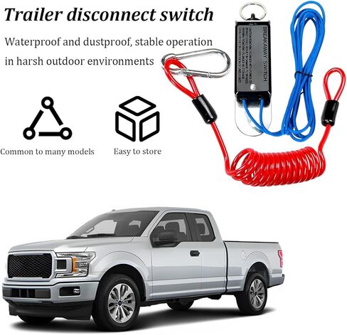 Mandark Trailer Breakaway Switch, 4 Ft Vehicle Brake Away Coiled Cable with Steel Spring Towing Wire Safety Lanyard Pull Pin, Automotive Emergency Brake Switch Cord Accessories, Universal Fit in Kuwait