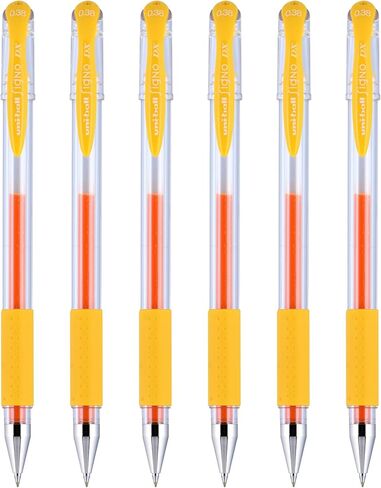 uniball Signo DX Gel Pens, Ultra Micro Point (0.38mm), Golden Yellow Ink, 6PK in Kuwait