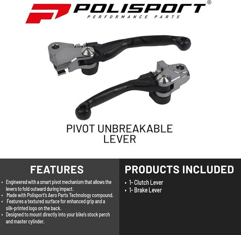 مجموعة أذرع Polisport Pivot غير قابلة للكسر تناسب Kawasaki KX250/KX450/KX250X/KX450X/KX450SR (2019–2023) Motocross (MX/Enduro) أذرع الفرامل/القابض، مركب متين، شكل OEM سهل التركيب باللون الأسود in Kuwait