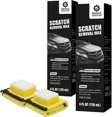 Car Scratch Remover (2-Pack) - Premium Auto Paint Restorer Wax to Easily Repair Minor Scuffs, Blemishes & Oxidation, Includes Applicator Sponge & Microfiber Towel in Kuwait