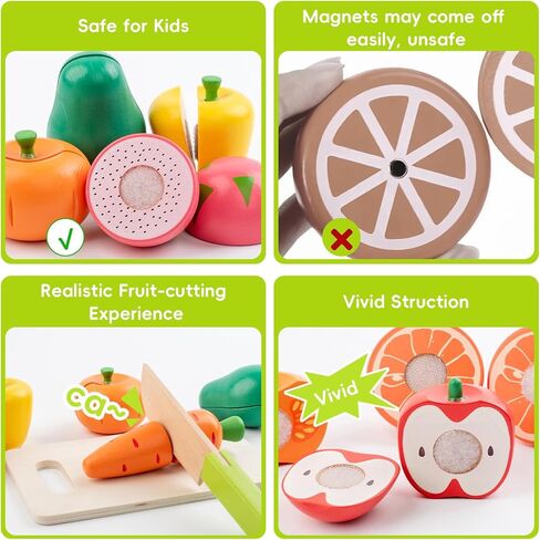 Wooden Play Food Sets for Kids Kitchen, Velcro Fruits and Vegetables Cutting Set, Fake Food Play Kitchen Accessories, Learning Pretend Play for Toddlers 3-5 Boys Girls in Kuwait