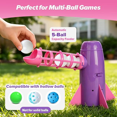 AuntyFey Auto Kids Baseball Pitching Machine, Pop Up Tball Trainer, Automatic Baseball Launcher for Kids 6-10, Batting Practice Equipment with 5 Plastic Balls & Bat, Lavender in Kuwait