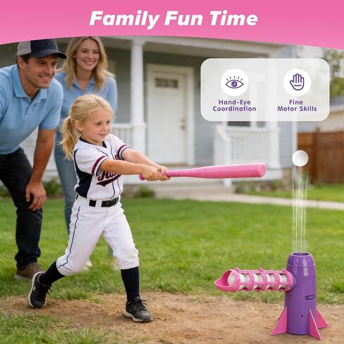 AuntyFey Auto Kids Baseball Pitching Machine, Pop Up Tball Trainer, Automatic Baseball Launcher for Kids 6-10, Batting Practice Equipment with 5 Plastic Balls & Bat, Lavender in Kuwait