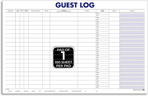 Guest Log Book for Automotive Dealerships – Customer Sign-in Tracking Log – 17" × 11" Visitor Registration Book – 100-Sheet Pad for Auto Service Centers, Repair Shops, Lead Management - 1 Pad in Kuwait