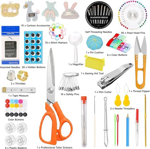 301pcs Sewing Project Kit with Thread, Scissors, Needles, Pins, Measuring Tape, and Accessories in Zippered Case (301PCS Sewing Kit) in Kuwait