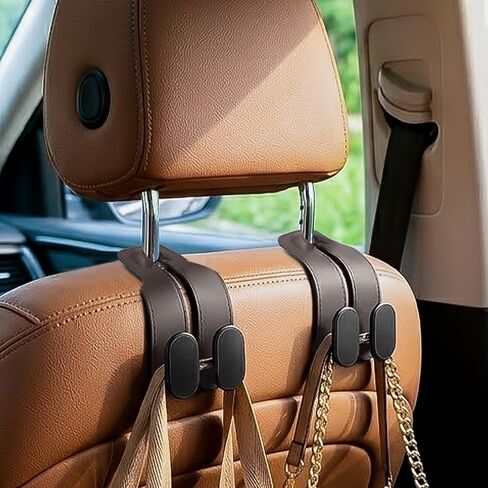 Car Seat Headrest Hooks for Purses and Bags - 2 Pack 2026 New Leather Headrest Hooks for Car,Multifunctional Car Hook Holder for Handbags, Grocery Bags, Bottles, Phones,Shopping Bags (Black) in Kuwait