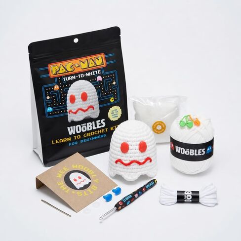 The Woobles Pinky Crochet Kit for Beginners - Officially Licensed PAC-MAN Ghost Amigurumi Kit, As Seen on Shark Tank, 4-in Plush, Ages 12+ in Kuwait