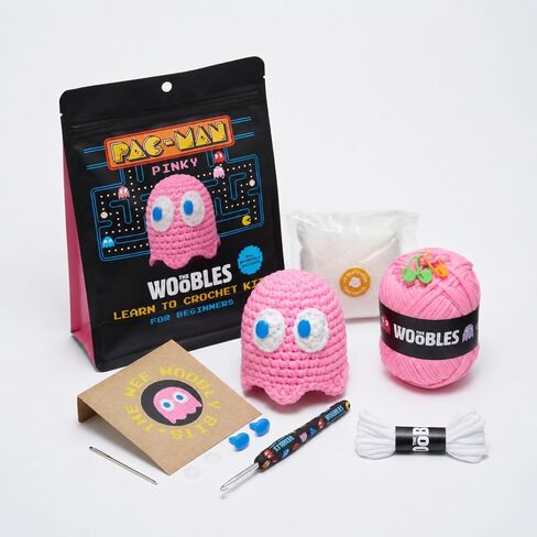 مجموعة Woobles Pinky Crochet للمبتدئين - مجموعة PAC-MAN Ghost Amigurumi المرخصة رسميًا، كما يظهر على Shark Tank، مقاس 4 بوصات، للأعمار من 12 عامًا فما فوق in Kuwait