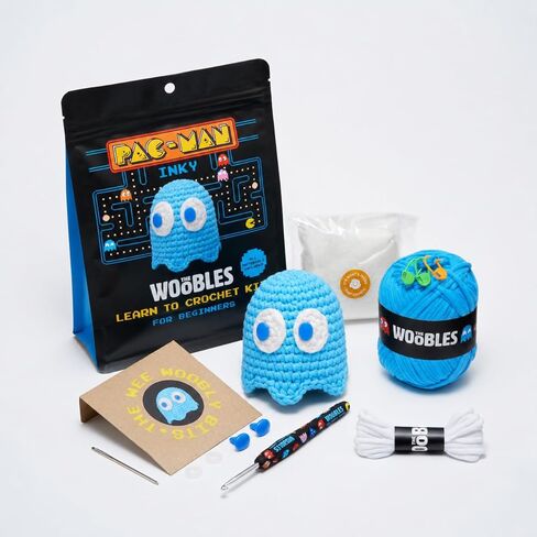 مجموعة Woobles Pinky Crochet للمبتدئين - مجموعة PAC-MAN Ghost Amigurumi المرخصة رسميًا، كما يظهر على Shark Tank، مقاس 4 بوصات، للأعمار من 12 عامًا فما فوق in Kuwait