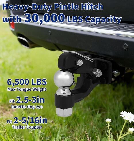 JEXTRA Pintle Hitch 15 ton with 2-5/16 Inch Hitch Ball and Pintle Mount Fits 3 inch Lunette Ring and Towing Rope with Mounting Kit Heavy Duty Black Powder Coat 33000LB in Kuwait
