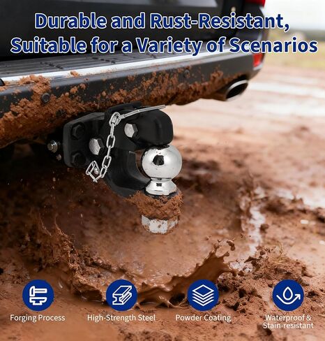 JEXTRA Pintle Hitch 15 ton with 2-5/16 Inch Hitch Ball and Pintle Mount Fits 3 inch Lunette Ring and Towing Rope with Mounting Kit Heavy Duty Black Powder Coat 33000LB in Kuwait