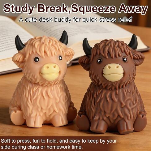 2pcs Cute Highland Cow Squishies Stress Toy – Soft Squeeze Fidget Stress Balls for Adults, Slow-Rising Stress Relief Fidget Toy, Gifts & Desk Decor in Kuwait