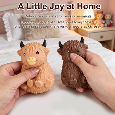 2pcs Cute Highland Cow Squishies Stress Toy – Soft Squeeze Fidget Stress Balls for Adults, Slow-Rising Stress Relief Fidget Toy, Gifts & Desk Decor in Kuwait