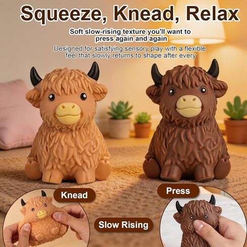 2pcs Cute Highland Cow Squishies Stress Toy – Soft Squeeze Fidget Stress Balls for Adults, Slow-Rising Stress Relief Fidget Toy, Gifts & Desk Decor in Kuwait