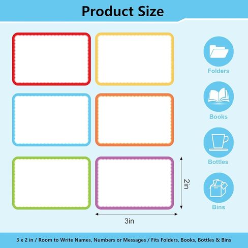 600Pcs Name Tag Stickers, 3" x 2" Self-Adhesive Labels Stickers Colorful Border Name Tags with Perforated Line for Events, Office, School, Warehouse, Home, Parties in Kuwait