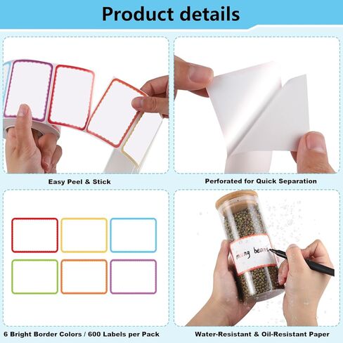 600Pcs Name Tag Stickers, 3" x 2" Self-Adhesive Labels Stickers Colorful Border Name Tags with Perforated Line for Events, Office, School, Warehouse, Home, Parties in Kuwait