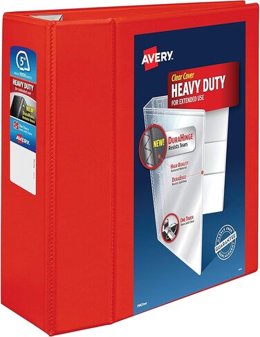 حافظة Avery شديدة التحمل مكونة من 3 حلقات، حلقات EZD مقاس 5 بوصة، رائعة للمحافظ والمكاتب والدفاتر المدرسية والمزيد، 1 حافظة حمراء (79327) in Kuwait