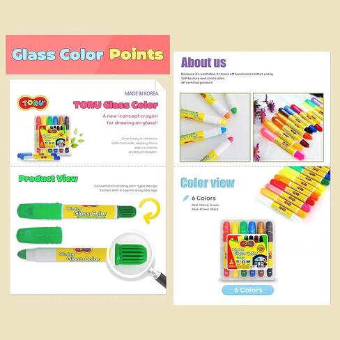 TORU Window Glass Color Crayons 6 Colors – Washable Window Markers & Pens, Non-Toxic in Kuwait