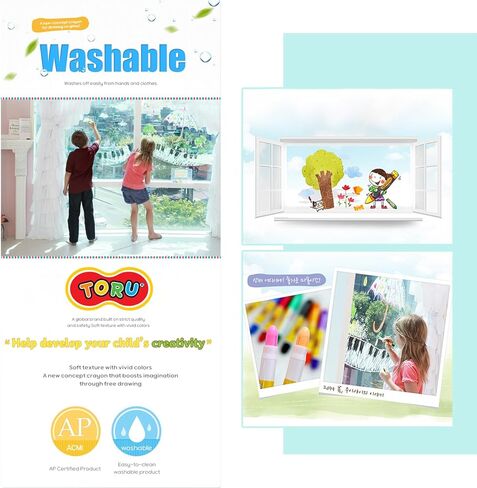 TORU Window Glass Color Crayons 6 Colors – Washable Window Markers & Pens, Non-Toxic in Kuwait