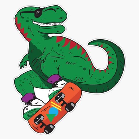 Din-O-Mite! Cool Skateboarding T-Rex Dinosaur with Sunglasses Cartoon Design for Boys Girls 5" Vinyl Decal Bumper Sticker in Kuwait