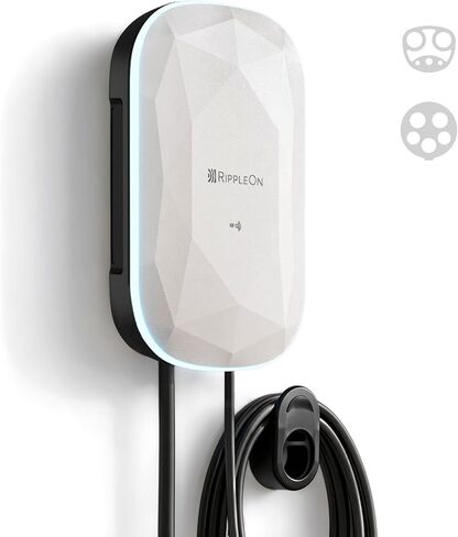 شاحن RIPPLEON المستوى 2 EV - موصل حائط عالمي من النوع المزدوج بقوة 11.5 كيلو وات - متوافق مع جميع المركبات الكهربائية في أمريكا الشمالية - شاحن حائط تسلا 48 أمبير 240 فولت، UL، FCC Lunar Pearl in Kuwait