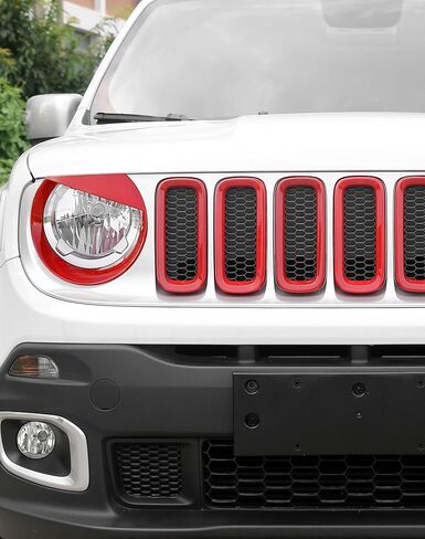 For Renegade Front Grille Inserts & Front Angry Eye Light Headlight Cover Bezels Trim for Jeep Renegade 2015-2018 Clip in Inserts ABS, Red in Kuwait
