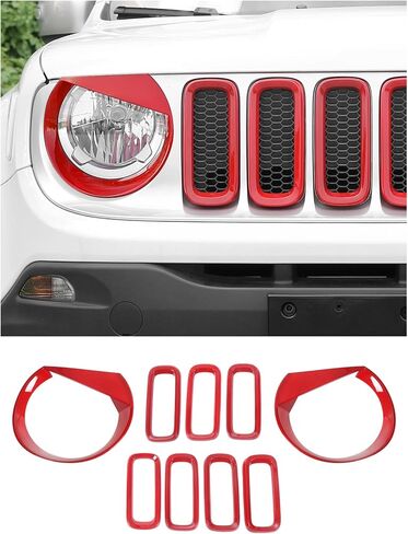 For Renegade Front Grille Inserts & Front Angry Eye Light Headlight Cover Bezels Trim for Jeep Renegade 2015-2018 Clip in Inserts ABS, Red in Kuwait