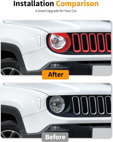 For Renegade Front Grille Inserts & Front Angry Eye Light Headlight Cover Bezels Trim for Jeep Renegade 2015-2018 Clip in Inserts ABS, Red in Kuwait