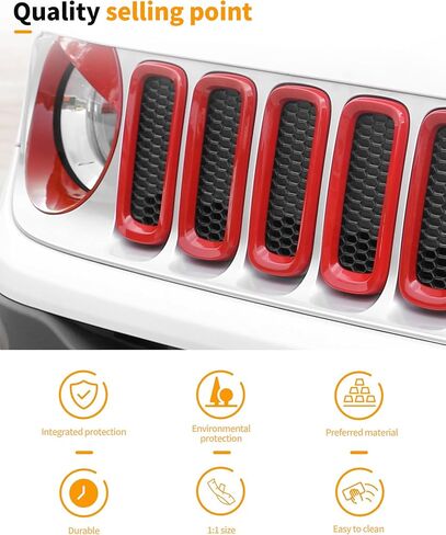 For Renegade Front Grille Inserts & Front Angry Eye Light Headlight Cover Bezels Trim for Jeep Renegade 2015-2018 Clip in Inserts ABS, Red in Kuwait