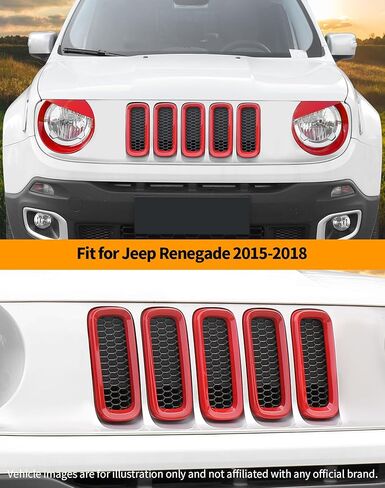 For Renegade Front Grille Inserts & Front Angry Eye Light Headlight Cover Bezels Trim for Jeep Renegade 2015-2018 Clip in Inserts ABS, Red in Kuwait