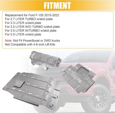 Full Skid Plate Package w/Front Transmission Skid Plate Steel FL3Z-5D032-D Replacement for Ford F-150 2015-2022 Not Fit PowerBoost Heavy-Duty Splash Guard Shield Kit Replaces FL3Z-5D032-A in Kuwait