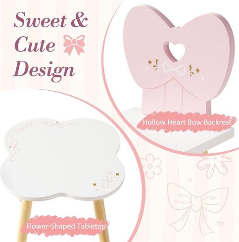 ROBOTIME 18 Inch Doll Table and Chairs Set, Wooden Doll Furniture Dining Table with 2 Chairs, Pink Doll Furniture Set for Pretend Play, Doll Furniture for 18 Inch Dolls in Kuwait
