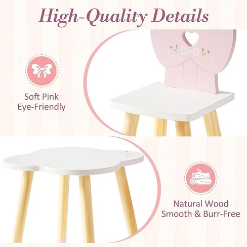ROBOTIME 18 Inch Doll Table and Chairs Set, Wooden Doll Furniture Dining Table with 2 Chairs, Pink Doll Furniture Set for Pretend Play, Doll Furniture for 18 Inch Dolls in Kuwait