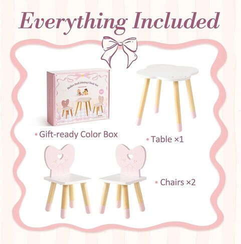 ROBOTIME 18 Inch Doll Table and Chairs Set, Wooden Doll Furniture Dining Table with 2 Chairs, Pink Doll Furniture Set for Pretend Play, Doll Furniture for 18 Inch Dolls in Kuwait