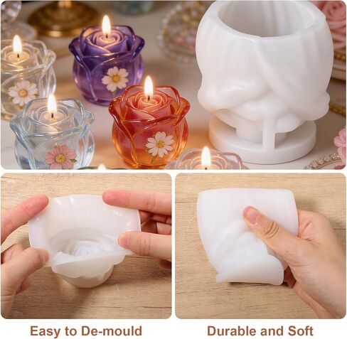 3D Rose Flower Silicone Molds, Silicone Resin Tulip Mold, Non-Stick Moldes para Velas for Beeswax, Soy Wax, Soap, Resin, DIY Crafts in Kuwait